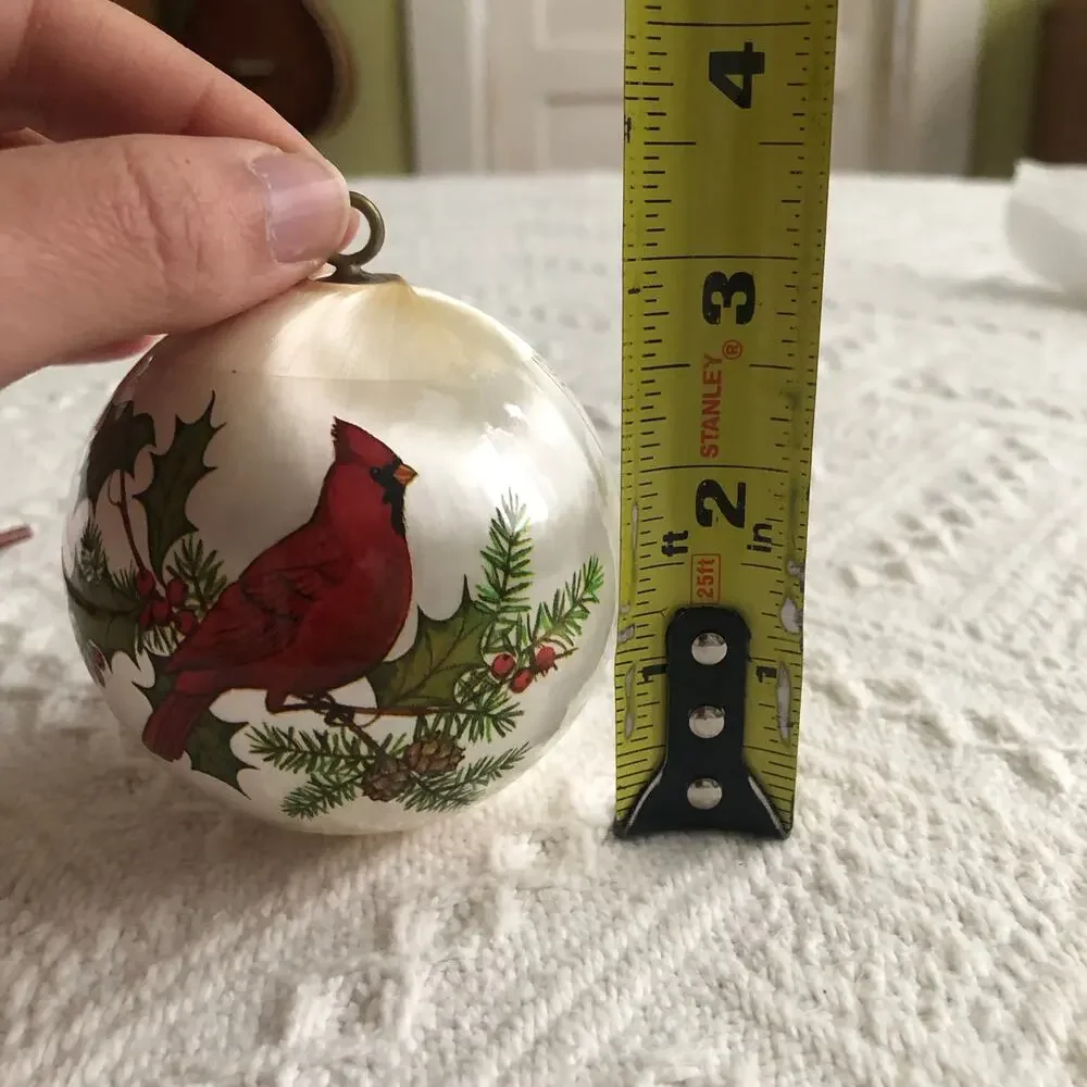 Vintage Satin Thread Ornament Cardinal Holly Pinecone 3
